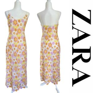 Zara Floral Crochet Midi Dress - Size S